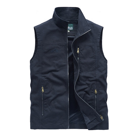 Herren Leichte Outdoor-Utility-Weste mit Mesh‑Futter, Reißverschlusstaschen und Stehkragen EB