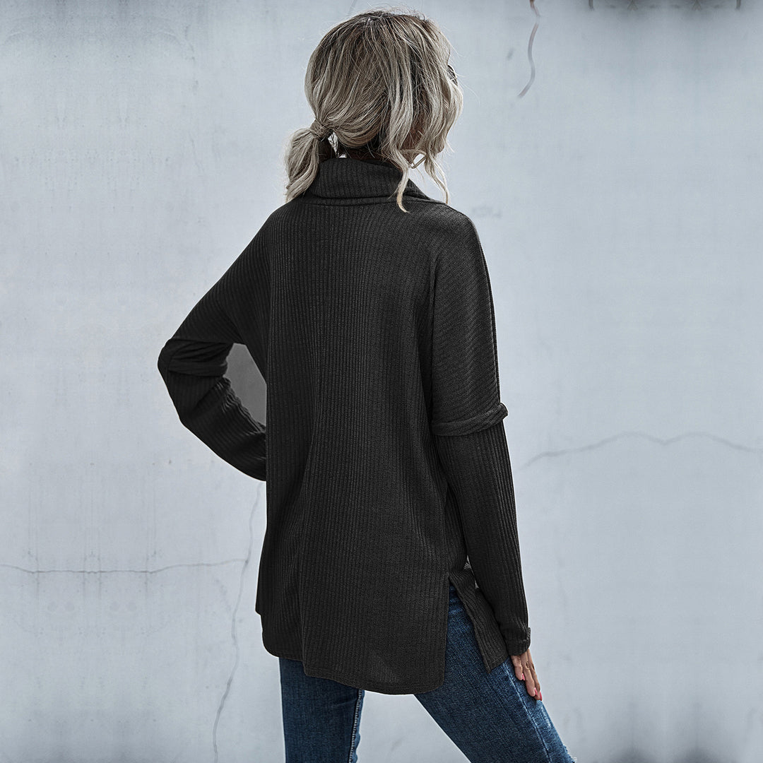 Damen modischer Oversized Pullover mit weitem Kragen und Rippstruktur EB