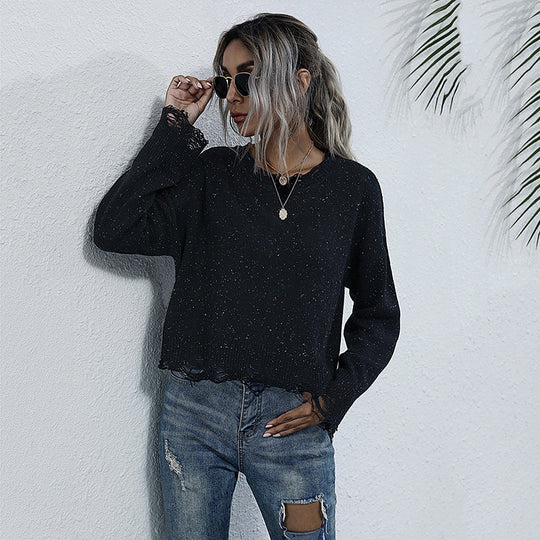 Damen lässiges Sweatshirt mit funkelnden Akzenten und modischem Schnitt EB