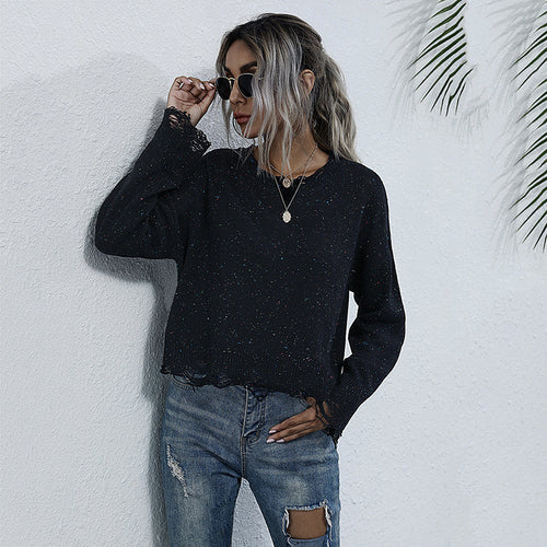 Damen lässiges Sweatshirt mit funkelnden Akzenten und modischem Schnitt EB