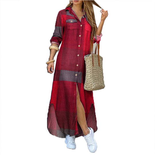 Damen nan langes Hemdkleid mit floralem Muster und seitlichem Schlitz EB