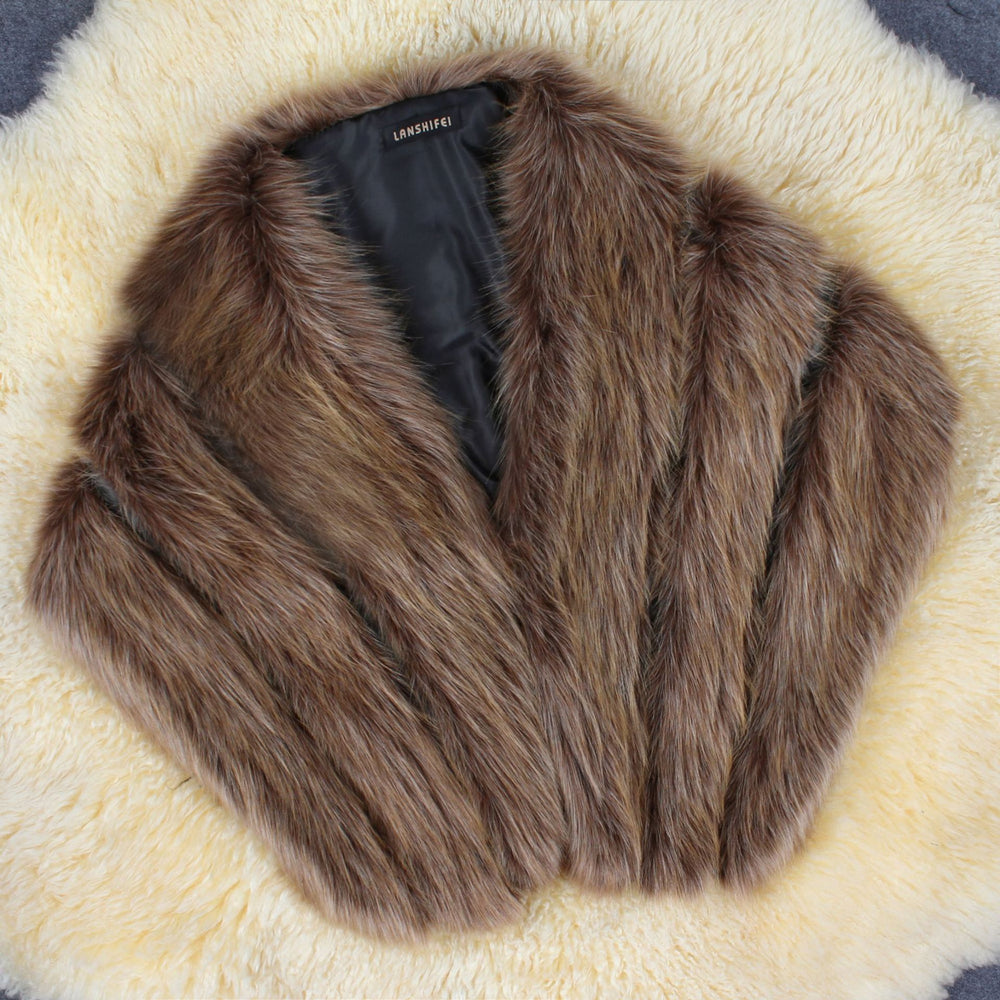 Damen Eleganter Kunstpelz-Cape EB