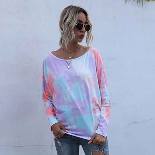 Damen lässiges Oversized Oberteil mit asymmetrischem Ausschnitt und trendigem Farbverlauf EB