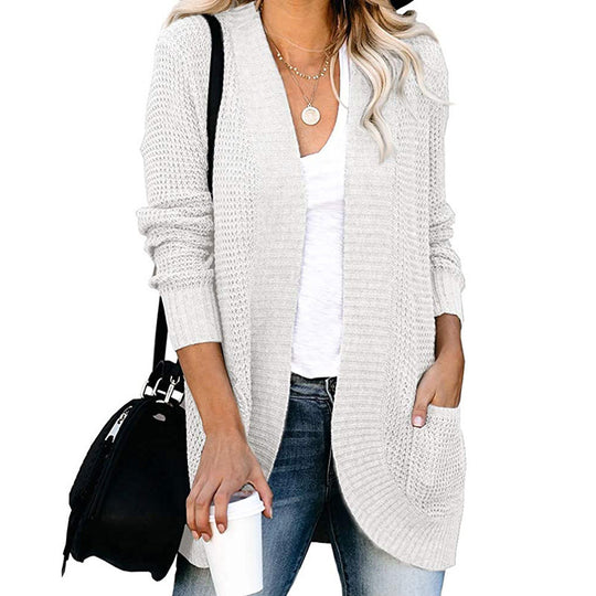 Damen legerer Strickmantel mit Taschen und offenen Front EB