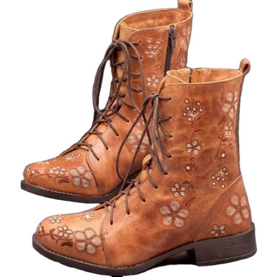 Damen bestickte Combat-Stiefelette mit floralem Stickmotiv, seitlicher Reißverschluss und gepolstertem Komfortfußbett EB