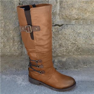 Damen Overknee Stiefel mit modischem Riemendesign und komfortablem Blockabsatz EB
