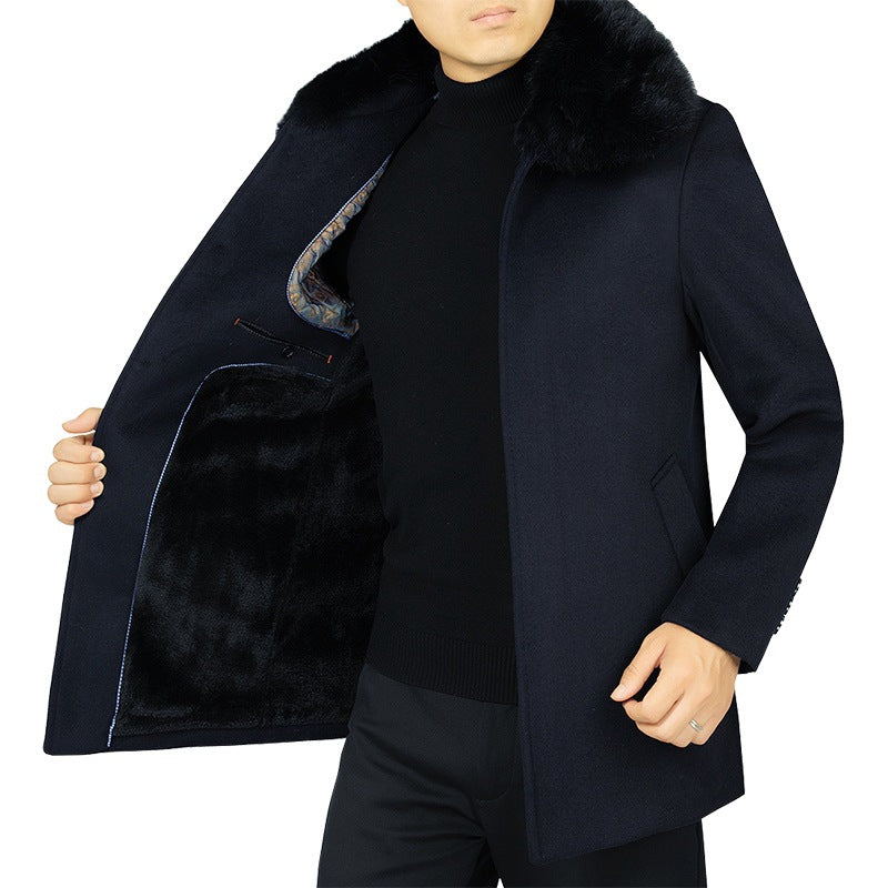 Herren Wollmix-Mantel mit abnehmbarem Kunstpelzkragen und wärmender Teddyfutter-Innenseite EB