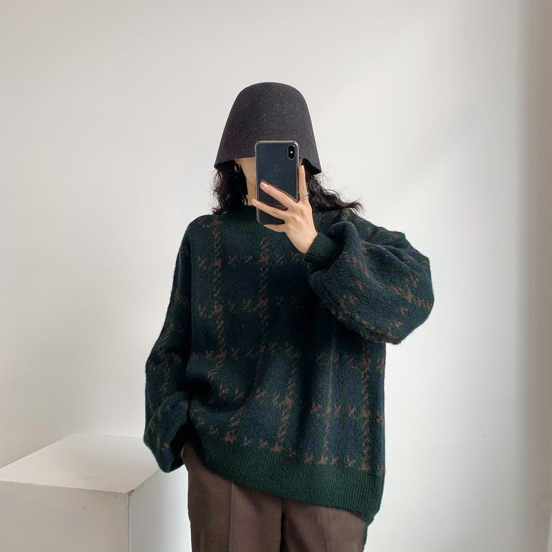 Damen Grob gestrickter Pullover mit modernen Mustern und hohem Kragen EB