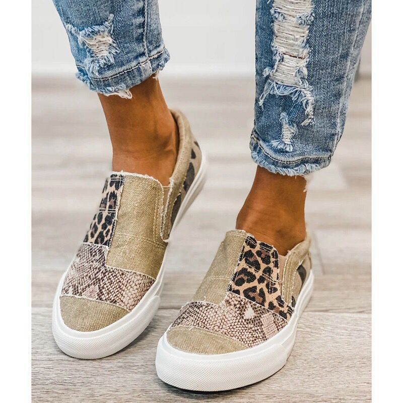 Damen modische Slip-On Sneakers mit unterschiedlichen Tiermustern EB