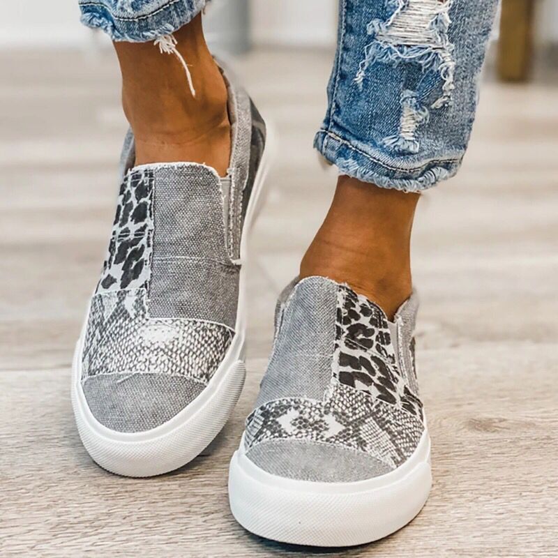Damen modische Slip-On Sneakers mit unterschiedlichen Tiermustern EB