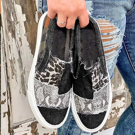 Damen modische Slip-On Sneakers mit unterschiedlichen Tiermustern EB