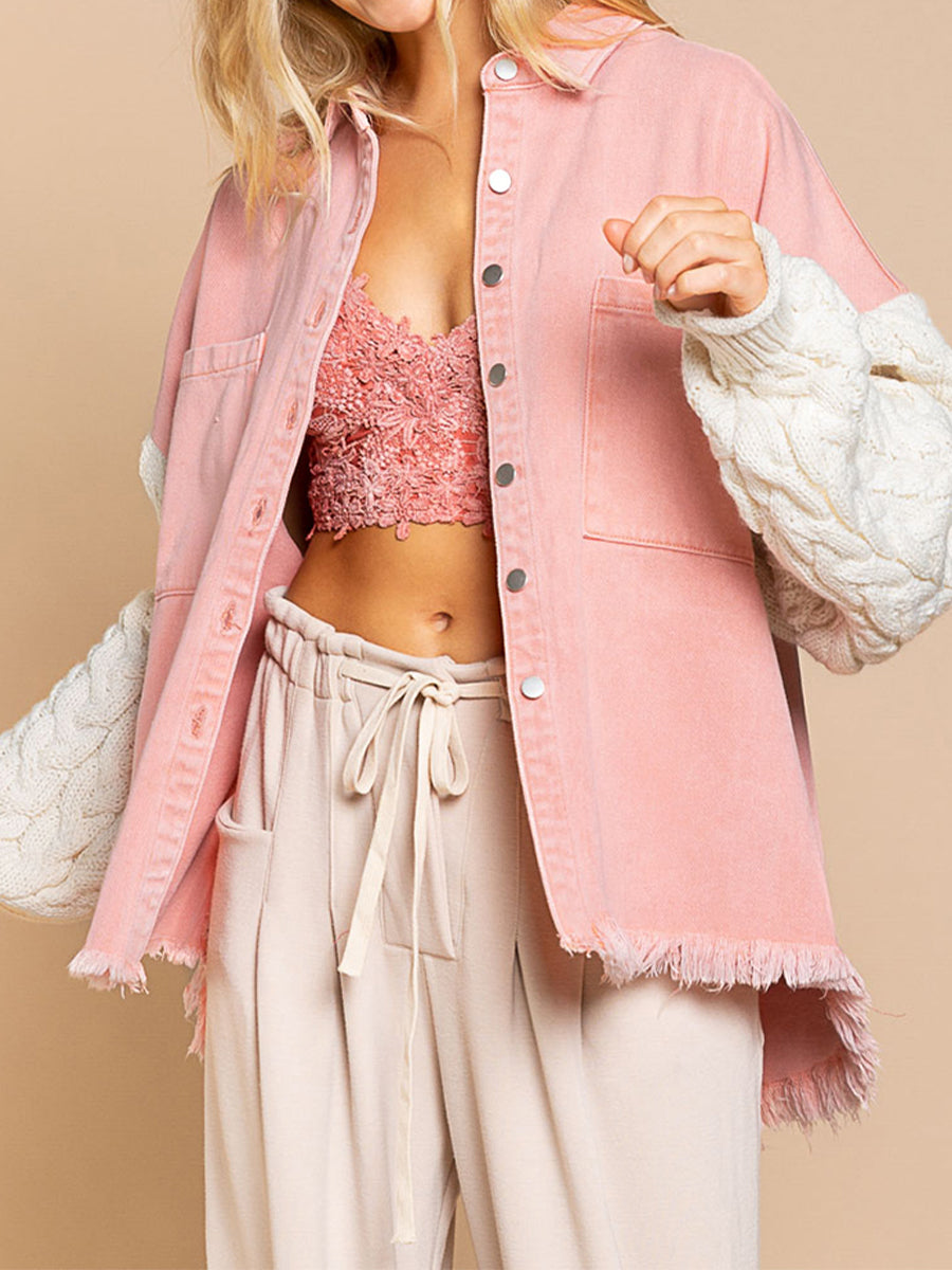 EB | Kabelstrick Raw Hem Denim Jacke