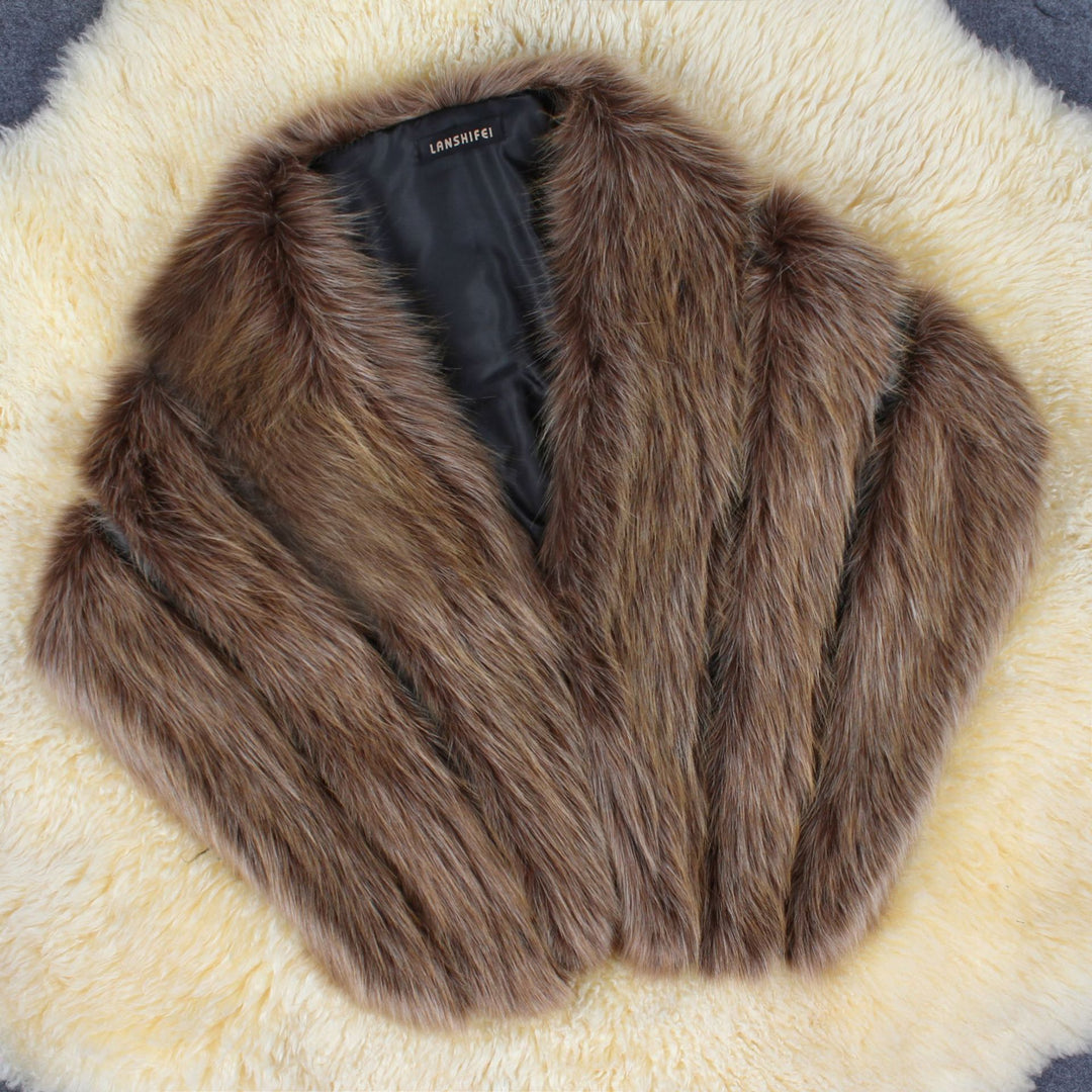 Damen Eleganter Kunstpelz-Cape EB
