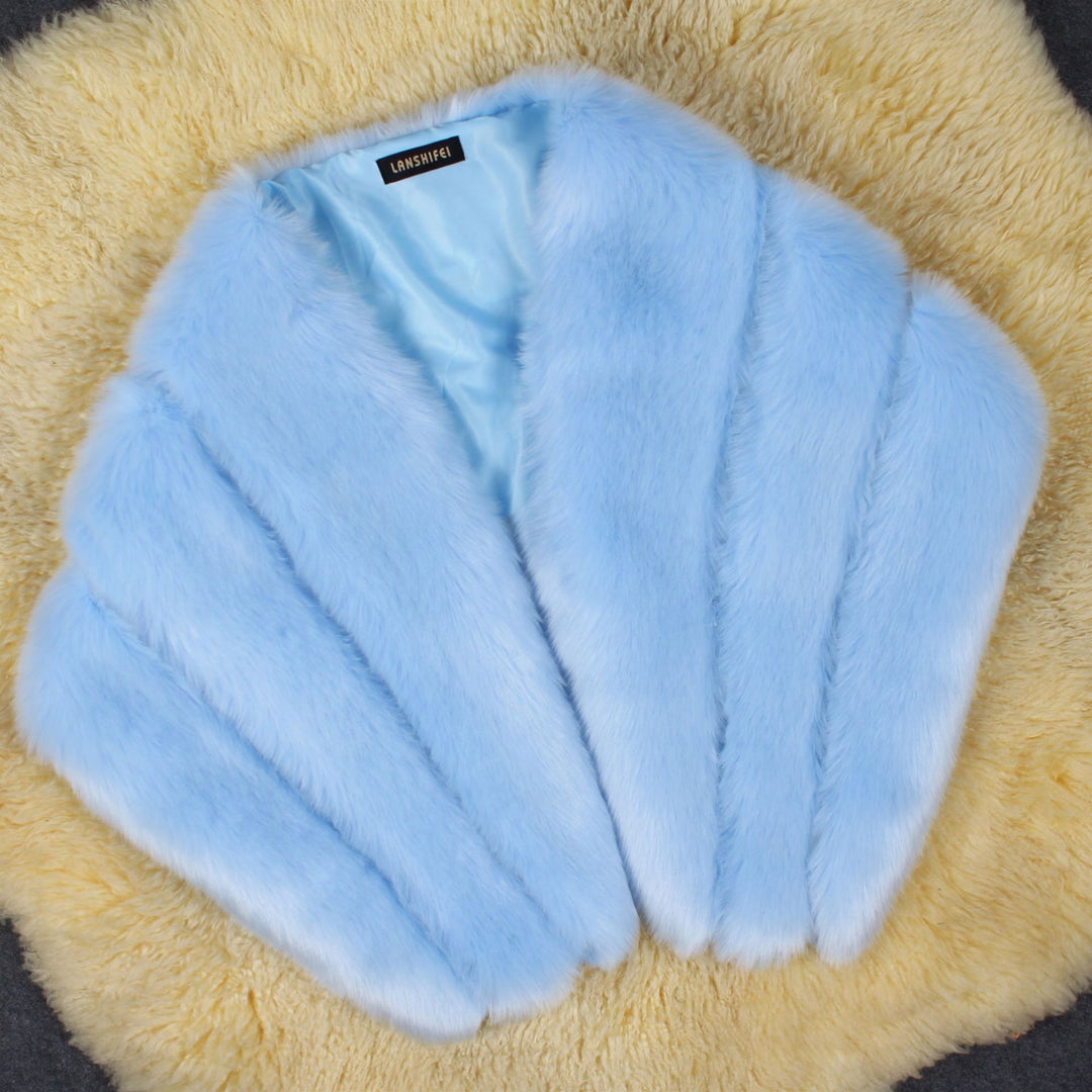 Damen Eleganter Kunstpelz-Cape EB