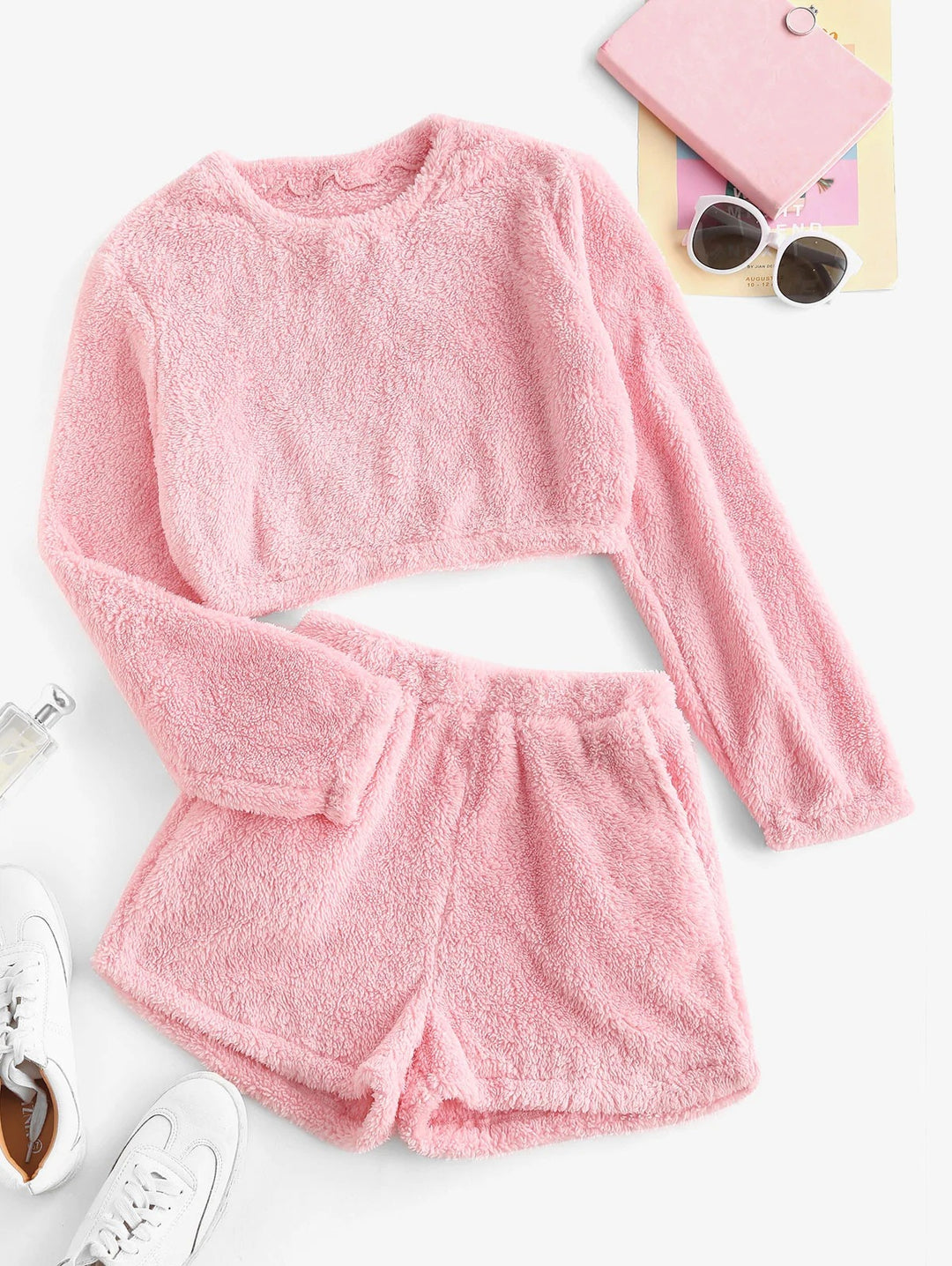 Damen Kuschelige Plüsch-Pyjama-Set EB