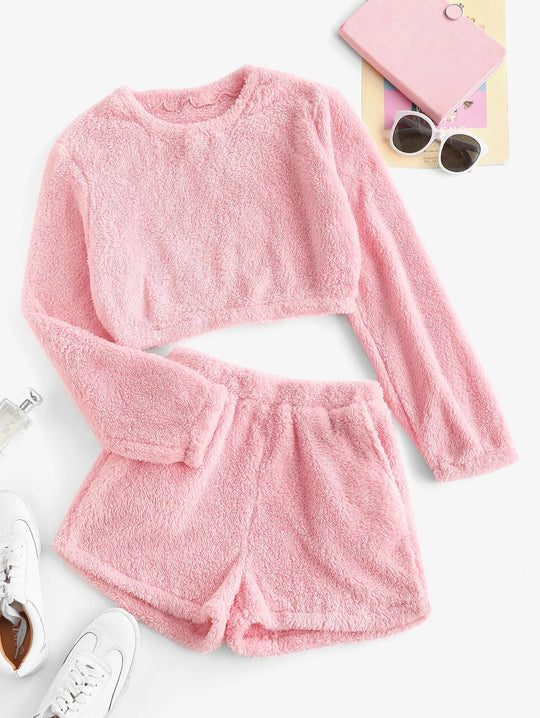 Damen Kuschelige Plüsch-Pyjama-Set EB
