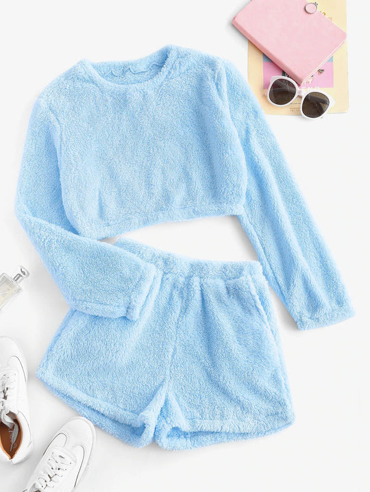 Damen Kuschelige Plüsch-Pyjama-Set EB