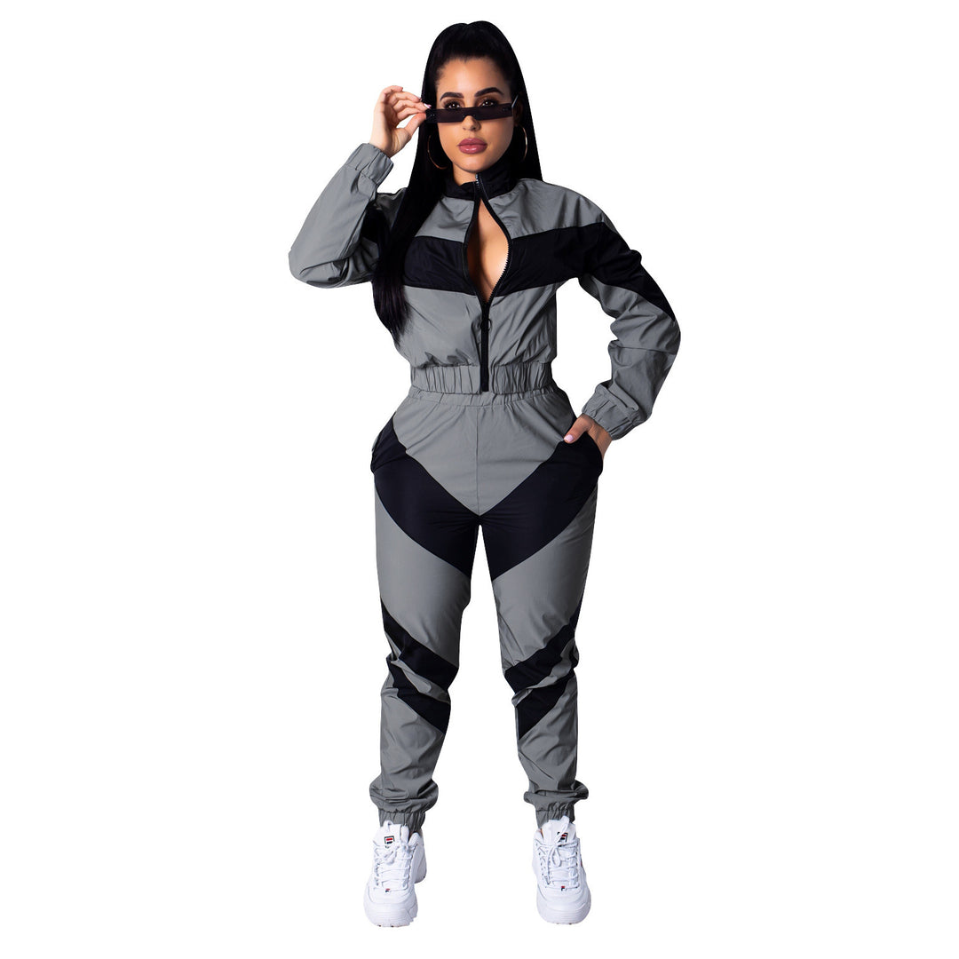 Damen Sportanzug mit stylischem Farbblockdesign und elastischem Bund EB