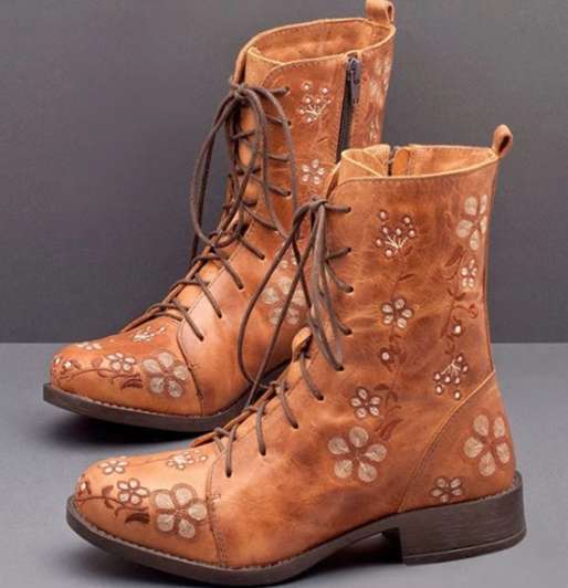 Damen bestickte Combat-Stiefelette mit floralem Stickmotiv, seitlicher Reißverschluss und gepolstertem Komfortfußbett EB