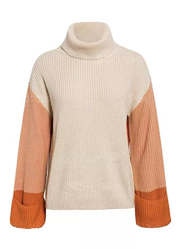 Damen modischer Rollkragenpullover mit strukturierten Ärmeln EB