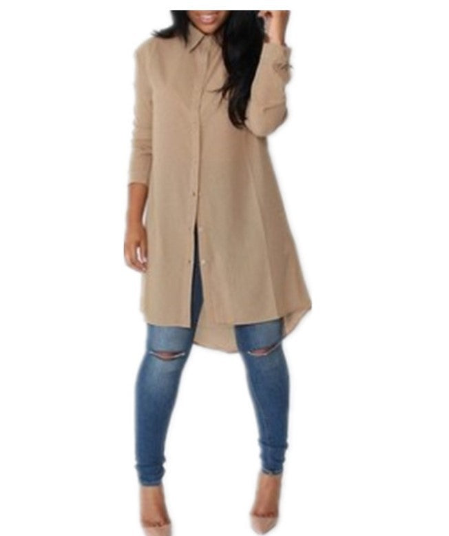 Damen Langes Hemdkleid‑Tunika mit Knopfleiste, Hemdkragen und asymmetrischem Saum EB
