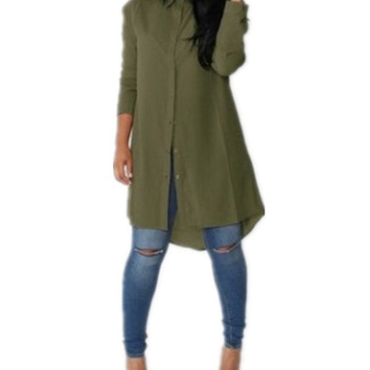 Damen Langes Hemdkleid‑Tunika mit Knopfleiste, Hemdkragen und asymmetrischem Saum EB