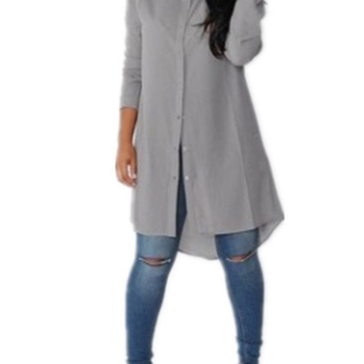 Damen Langes Hemdkleid‑Tunika mit Knopfleiste, Hemdkragen und asymmetrischem Saum EB