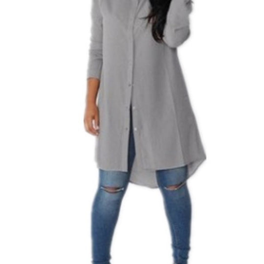 Damen Langes Hemdkleid‑Tunika mit Knopfleiste, Hemdkragen und asymmetrischem Saum EB