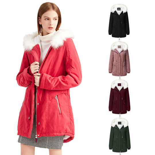 Damen modischer Winterparka mit abnehmbarem Kunstfellkragen und verstellbarem Taillenzug EB