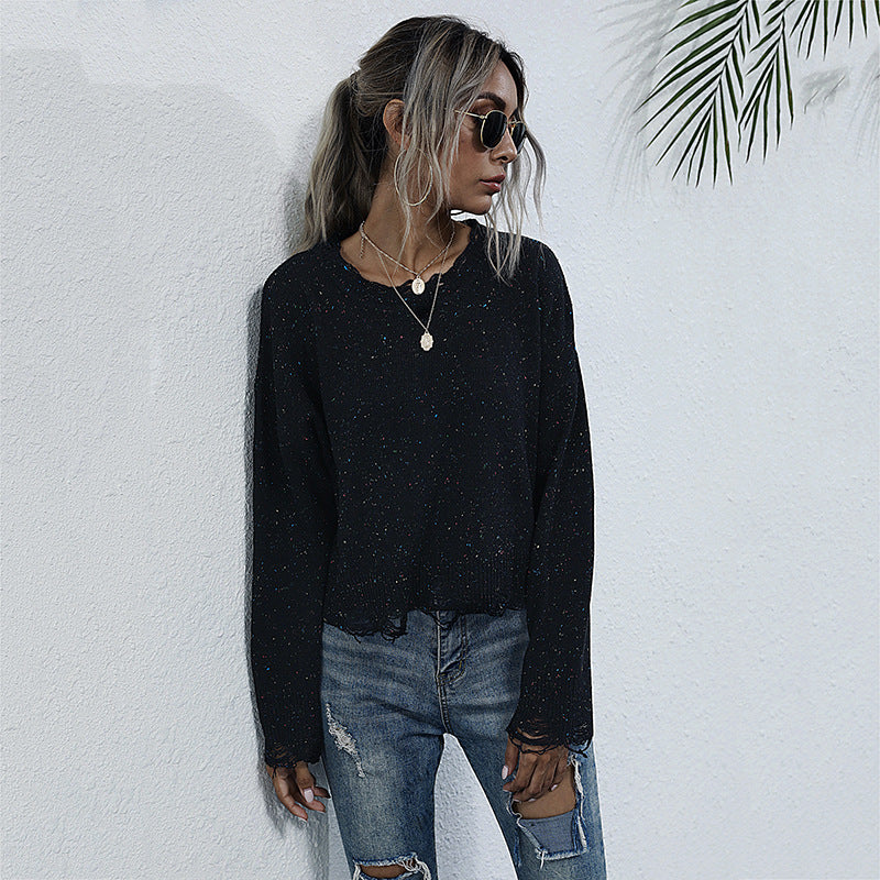 Damen lässiges Sweatshirt mit funkelnden Akzenten und modischem Schnitt EB