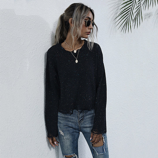 Damen lässiges Sweatshirt mit funkelnden Akzenten und modischem Schnitt EB