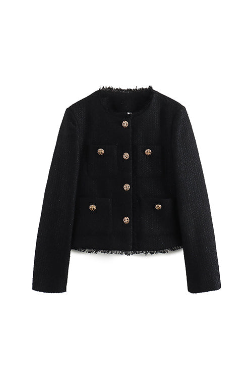 EB | Rosiedress Button Up Frayed Hem Kurze Tweedjacke
