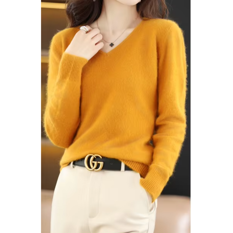 EB | Pullover Damen V-ausschnitt Leichter und Weicher Strickpullover