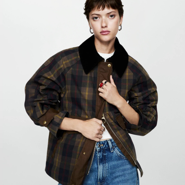 EB | Trendy Damen Karomuster Zip-Up Jacke