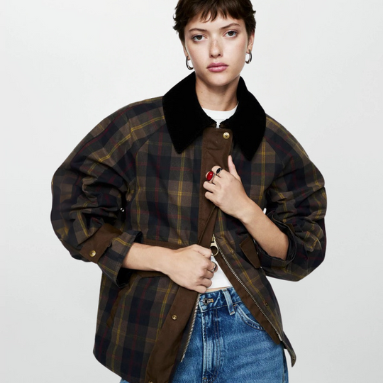 EB | Trendy Damen Karomuster Zip-Up Jacke