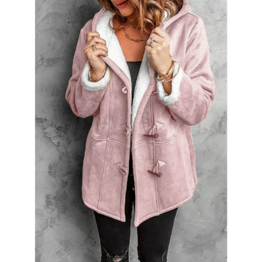 EB | Mantel mit Kapuze - Wildleder-Look - Fleece-Futter - Lockere Passform - Mittellang
