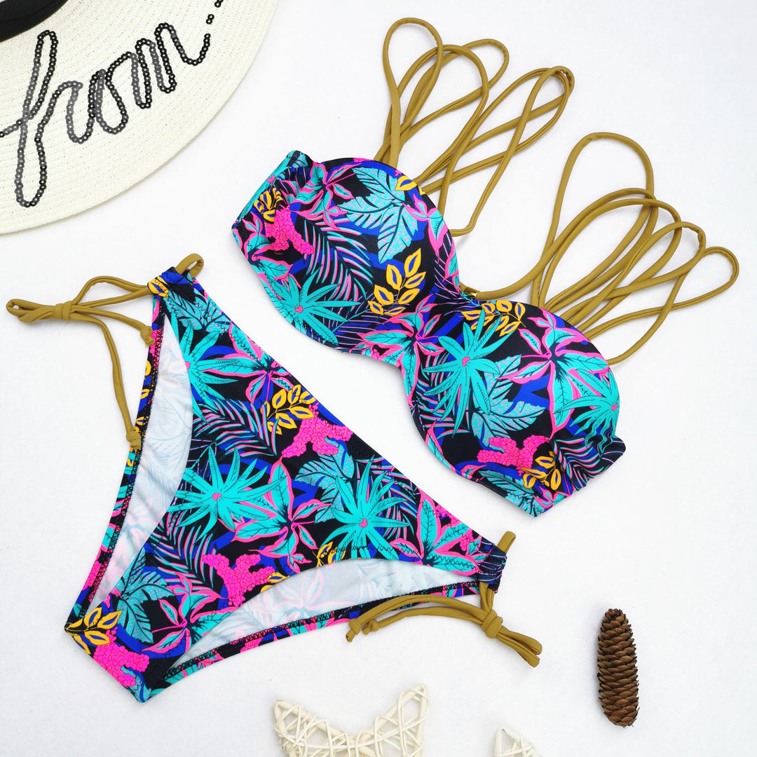 Damen Bikini-Set mit raffiniertem Schnür-Design und lebhaften Mustern EB