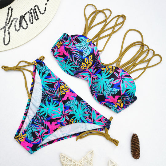 Damen Bikini-Set mit raffiniertem Schnür-Design und lebhaften Mustern EB
