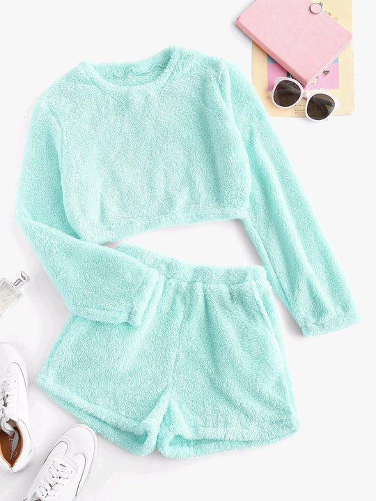 Damen Kuschelige Plüsch-Pyjama-Set EB