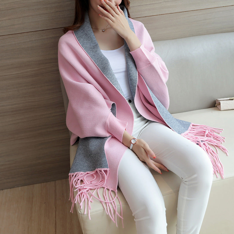 Damen eleganter Schal mit Fransen und kontrastierenden Farbdetails EB