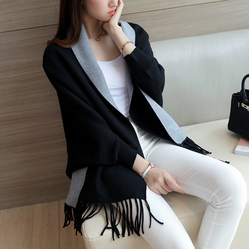 Damen eleganter Schal mit Fransen und kontrastierenden Farbdetails EB