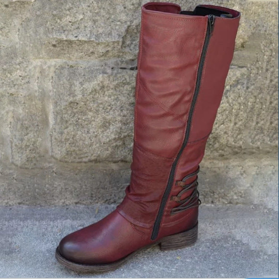 Damen nan wadenhohe Stiefel in Lederoptik mit verstellbaren Zierriemen und profilierter Gummisohle EB