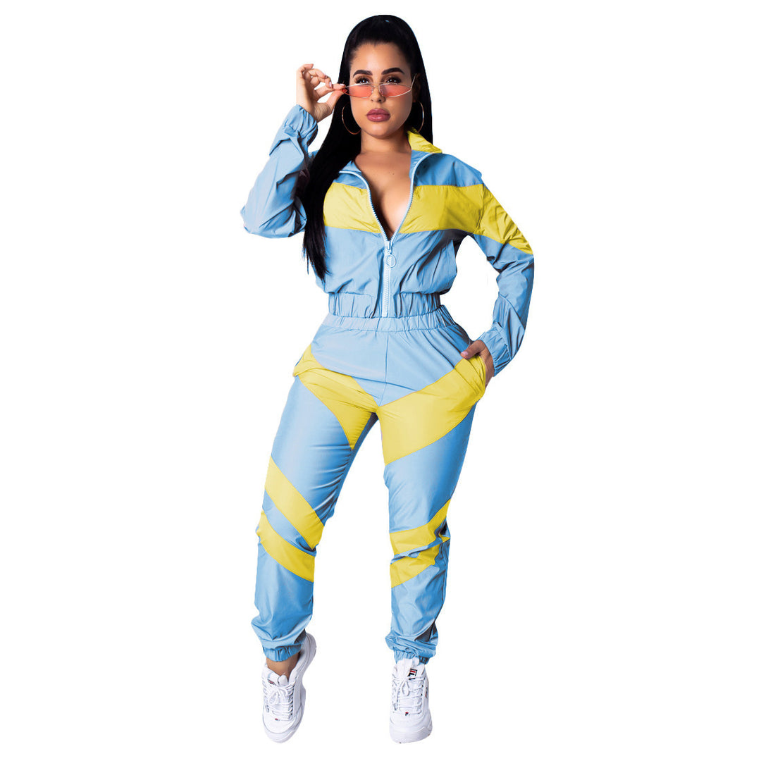 Damen Sportanzug mit stylischem Farbblockdesign und elastischem Bund EB