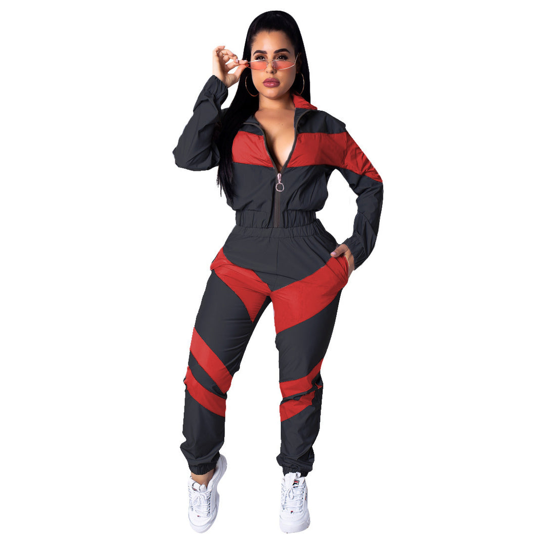 Damen Sportanzug mit stylischem Farbblockdesign und elastischem Bund EB