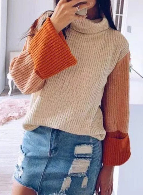 Damen modischer Rollkragenpullover mit strukturierten Ärmeln EB