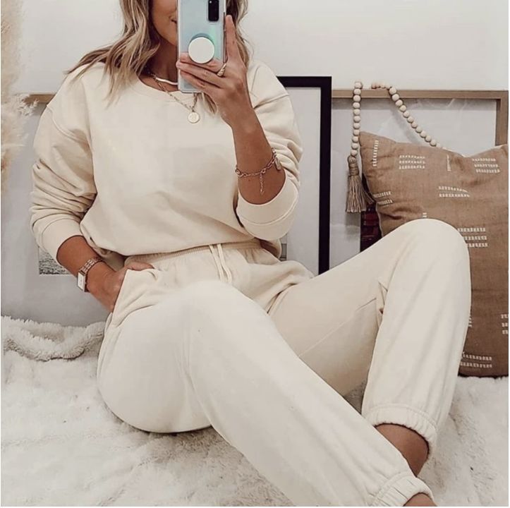 Damen lässiges Sportanzug-Set aus weichem Fleece EB