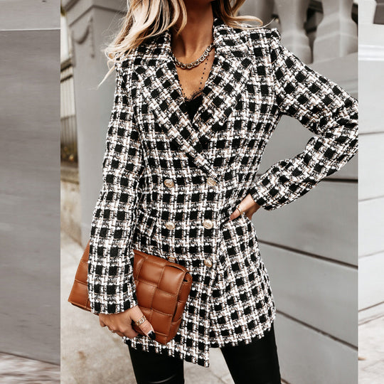 Damen gestreifter Blazer mit schmalem Schnitt und Schulterpolstern EB