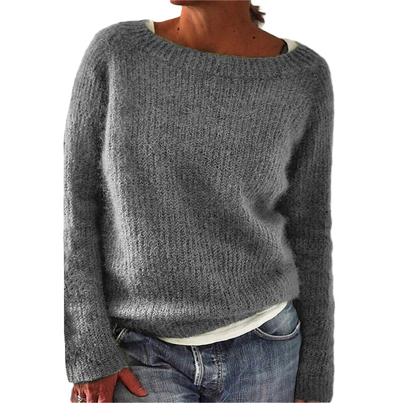 Damen nan kuscheliger Grobstrickpullover mit Rundhalsausschnitt und lockerem Oversize-Schnitt EB