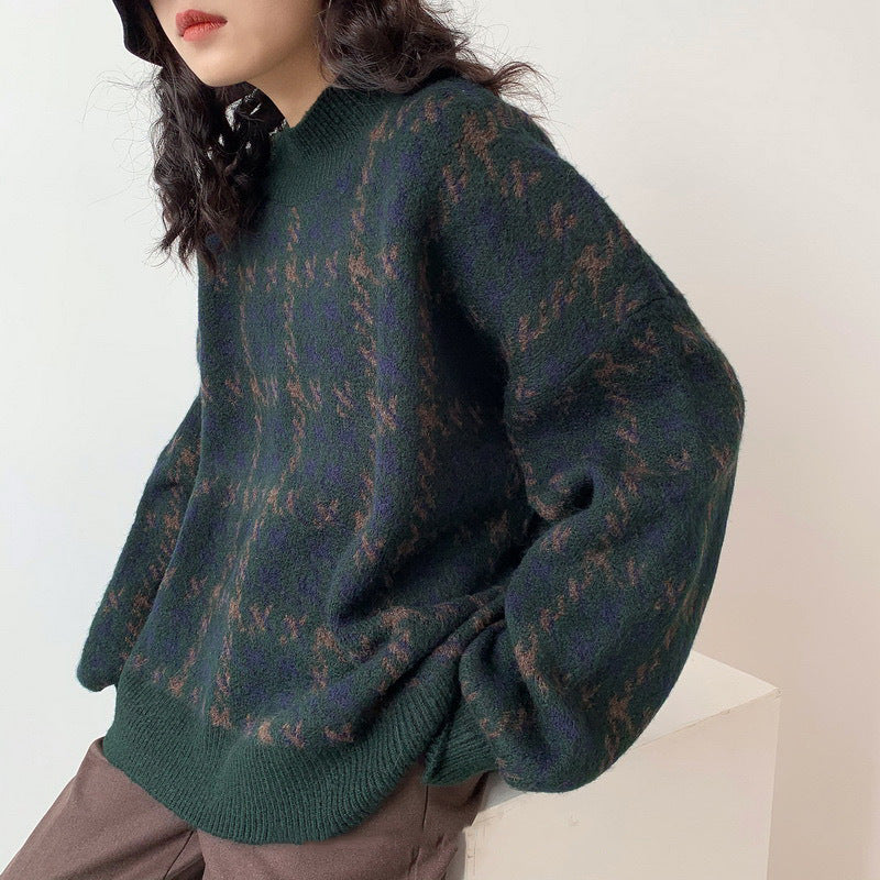 Damen Grob gestrickter Pullover mit modernen Mustern und hohem Kragen EB