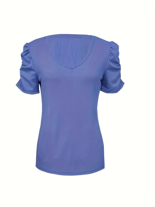 EB | Elegantes Geripptes V-Ausschnitt T-Shirt für Damen